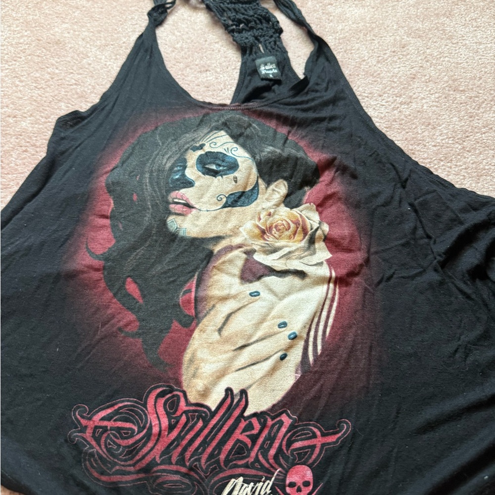 Black Sleeveless Graphic Tank Top